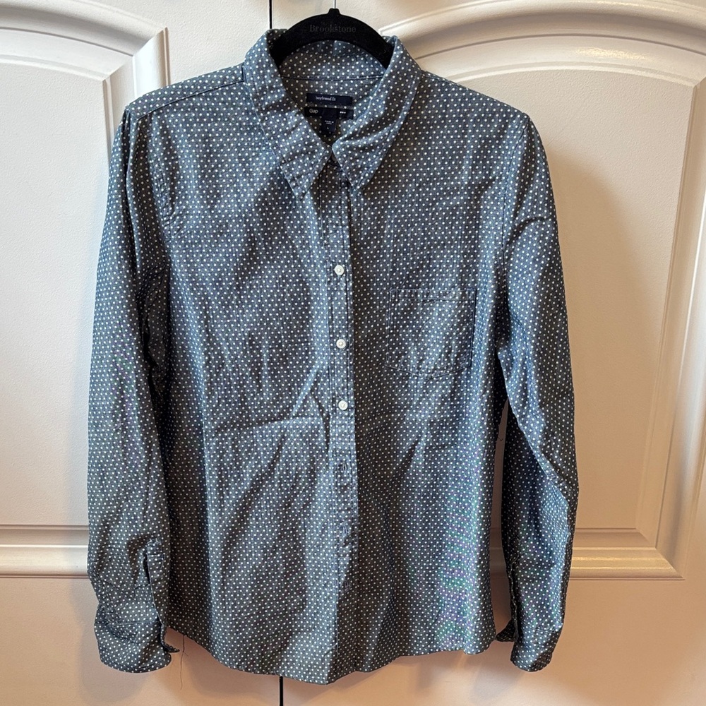 Gap Blue- Dot-Print chambray denim Button-Down Shirt